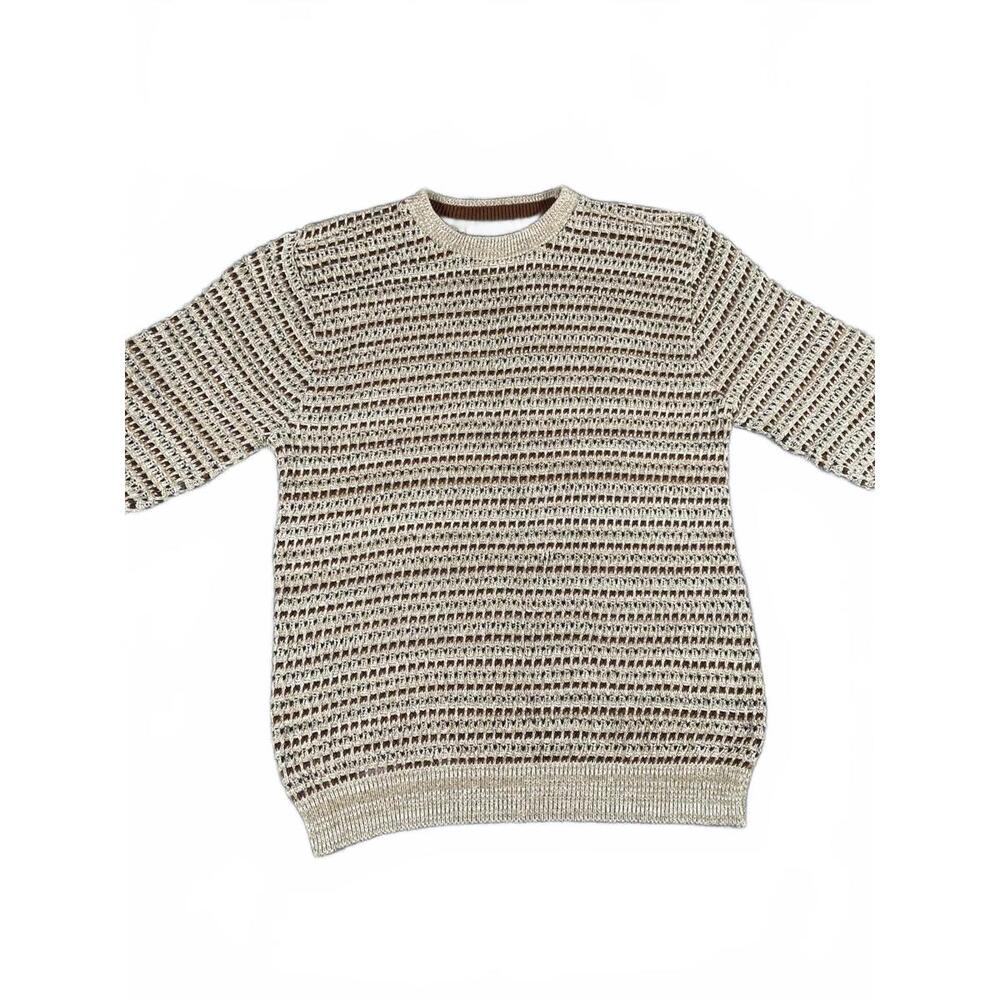 Bill Blass Large Cotton Blend Geometric Textured Crew Neck Made In USA Sweater